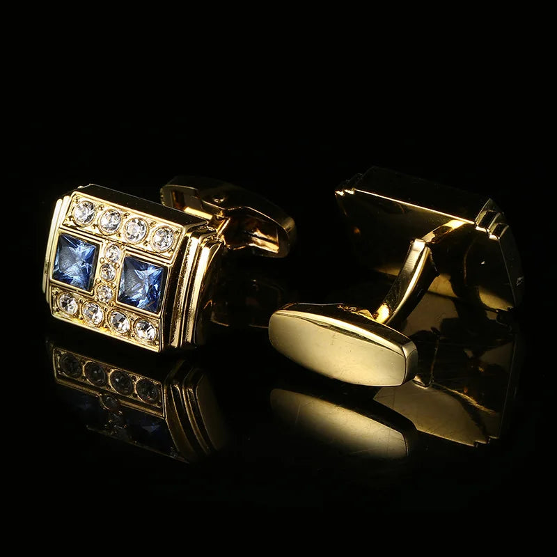 Crystal French Shirt Cufflinks Elegant Golden Men's Jewelry