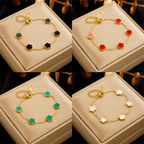 Flower Charm Bracelet for Women Stainless Steel Clover Jewelry