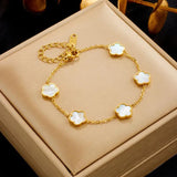 Flower Charm Bracelet for Women Stainless Steel Clover Jewelry