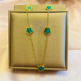 Flower Charm Necklace for Women - Stainless Steel Clover Jewelry