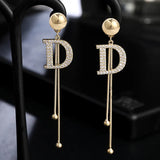 Tassel Drop Earrings D Letter Crystal Snake Chain Jewelry