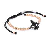 Stainless Steel Anchor Bracelet Fleur De Lis Bead Braided Macrame