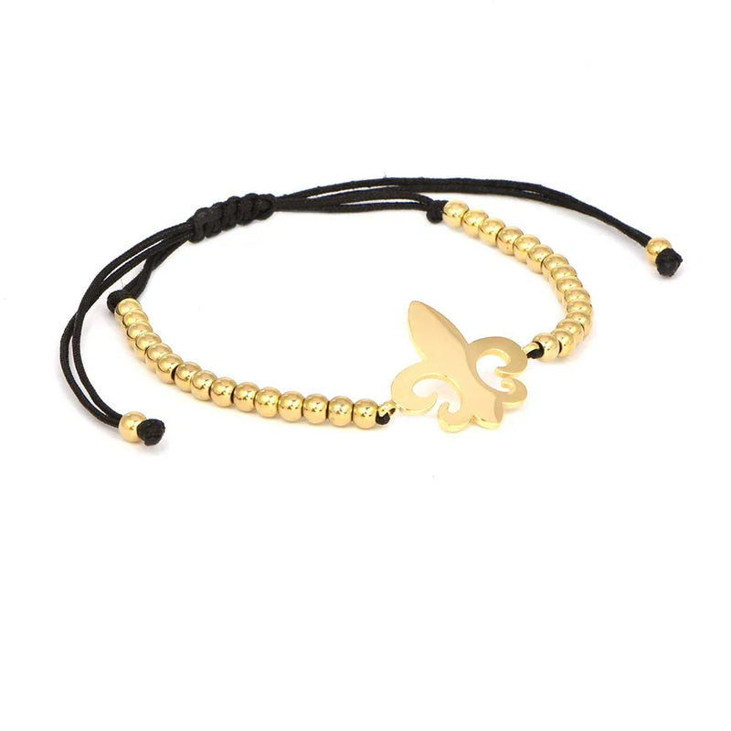 Stainless Steel Anchor Bracelet Fleur De Lis Bead Braided Macrame