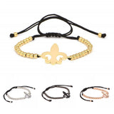 Stainless Steel Anchor Bracelet Fleur De Lis Bead Braided Macrame