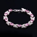 Aquamarine Butterfly Charm Bracelet 925 Silver for Women