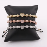 CZ Heart Charm Steel Beads Bracelet Love Gift