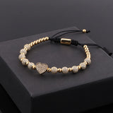 CZ Heart Charm Steel Beads Bracelet Love Gift