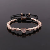 CZ Heart Charm Steel Beads Bracelet Love Gift