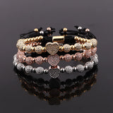 CZ Heart Charm Steel Beads Bracelet Love Gift