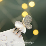 Cat Eye Butterfly Rhinestone Hairpin with Pearl Claw Clip