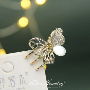 Cat Eye Butterfly Rhinestone Hairpin with Pearl Claw Clip