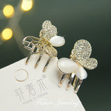 Cat Eye Butterfly Rhinestone Hairpin with Pearl Claw Clip