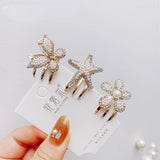 Cat Eye Butterfly Rhinestone Hairpin with Pearl Claw Clip