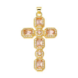 Colorful Zircon Cross Pendant Necklace Metallic Copper Charm