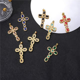 Colorful Zircon Cross Pendant Necklace Metallic Copper Charm
