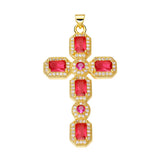 Colorful Zircon Cross Pendant Necklace Metallic Copper Charm