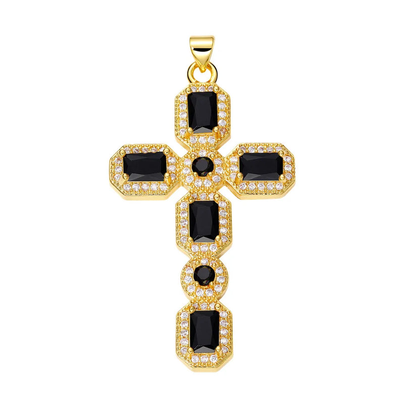 Colorful Zircon Cross Pendant Necklace Metallic Copper Charm