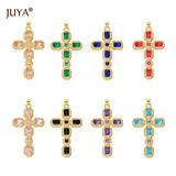 Colorful Zircon Cross Pendant Necklace Metallic Copper Charm
