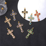Colorful Zircon Cross Pendant Necklace Metallic Copper Charm