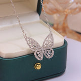 Butterfly Charm Chain Necklace 14K Plated Zircon Pendant Jewelry Gift