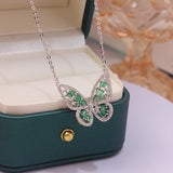 Butterfly Charm Chain Necklace 14K Plated Zircon Pendant Jewelry Gift