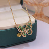 Butterfly Charm Chain Necklace 14K Plated Zircon Pendant Jewelry Gift