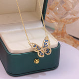 Butterfly Charm Chain Necklace 14K Plated Zircon Pendant Jewelry Gift