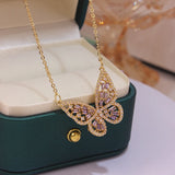 Butterfly Charm Chain Necklace 14K Plated Zircon Pendant Jewelry Gift