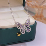 Butterfly Charm Chain Necklace 14K Plated Zircon Pendant Jewelry Gift
