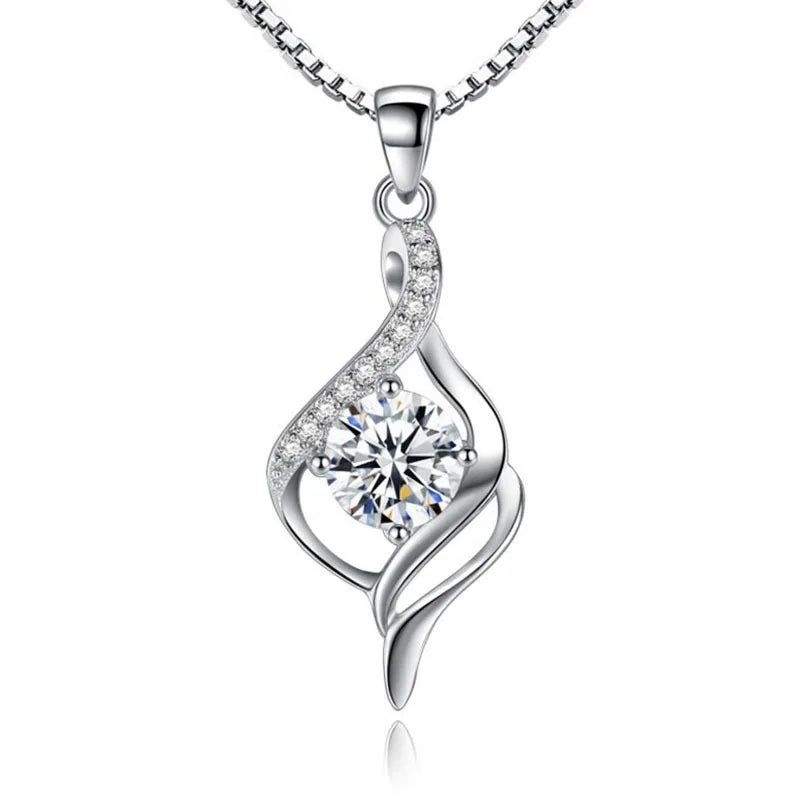 Crystal CZ Heart Pendant Choker Necklace 925 Sterling Silver Chain Necklaces