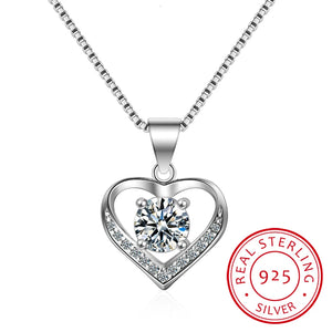 Cz Heart Pendant Choker Necklace 925 Sterling Silver Chain Necklaces