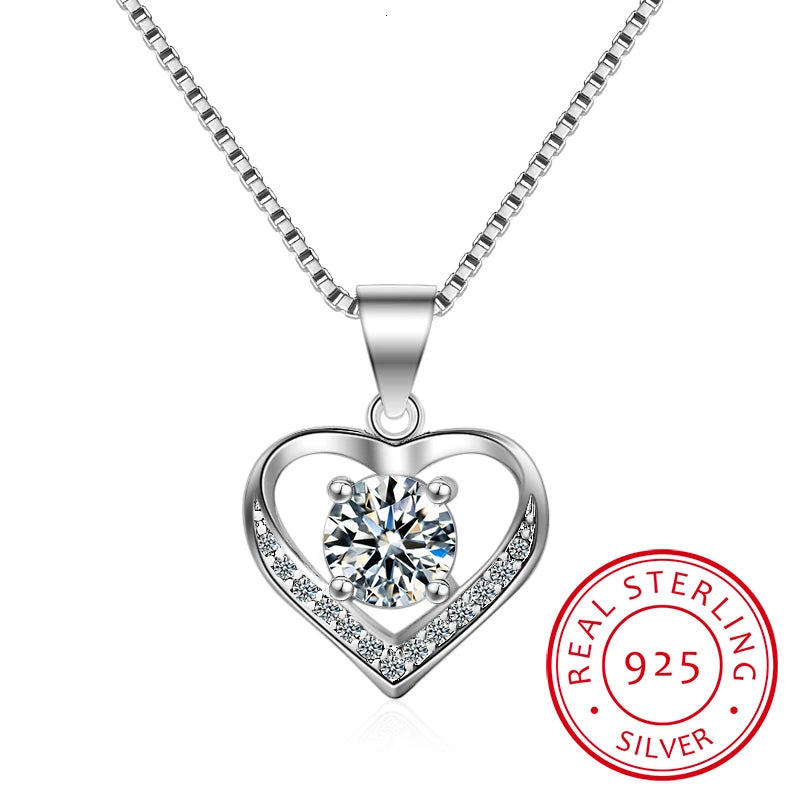 Cz Heart Pendant Choker Necklace 925 Sterling Silver Chain Necklaces