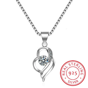 Cz Heart Pendant Choker Necklace 925 Sterling Silver Chain Necklaces For Women
