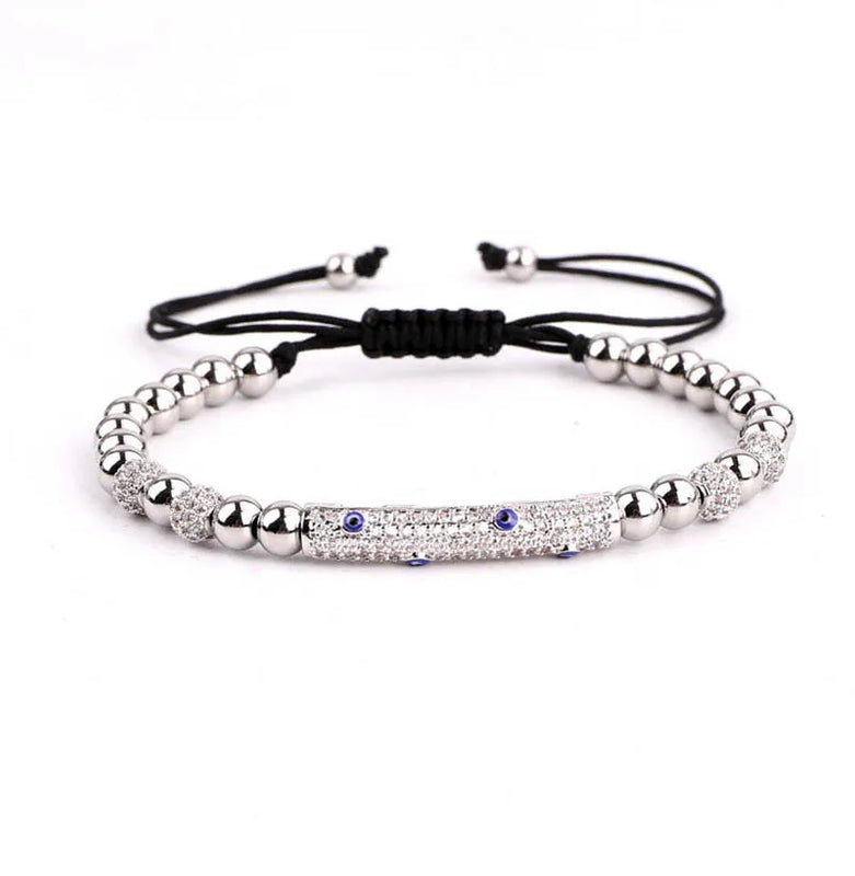 CZ Eye Charm Steel Beads Friendship Bracelet Unisex