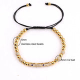 CZ Eye Charm Steel Beads Friendship Bracelet Unisex