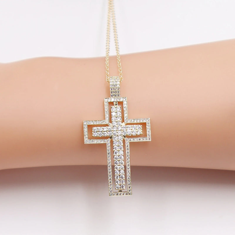 Cross Pendant Necklace with Zircon Inlay Copper Classic