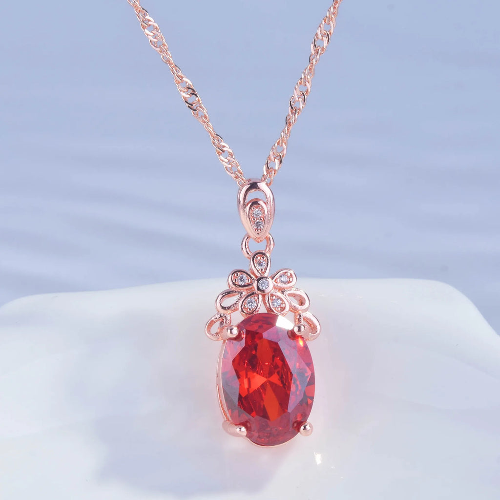 Egg-Shaped Necklace Simulated Morganite Pigeon Blood Ruby Pendant