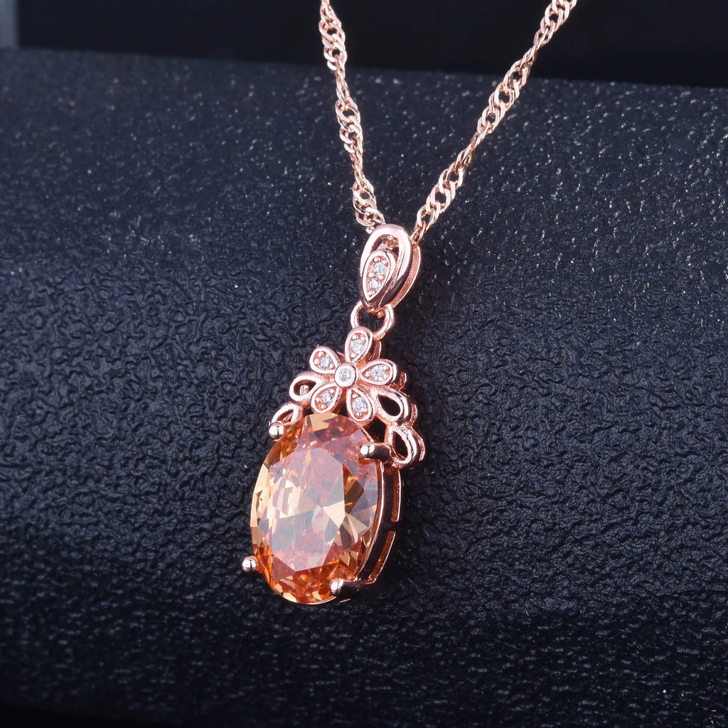 Egg-Shaped Necklace Simulated Morganite Pigeon Blood Ruby Pendant
