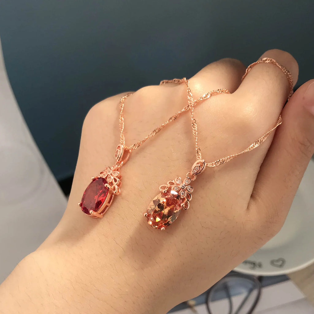 Egg-Shaped Necklace Simulated Morganite Pigeon Blood Ruby Pendant