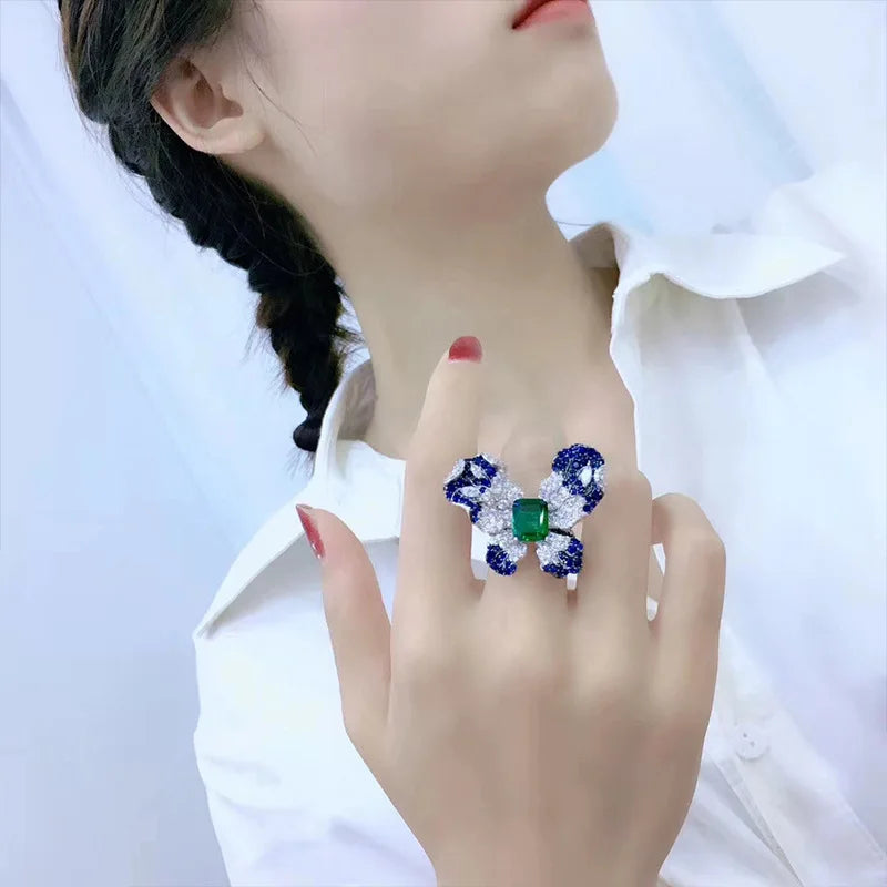 Colorful Zircon Butterfly Engagement Ring for Women