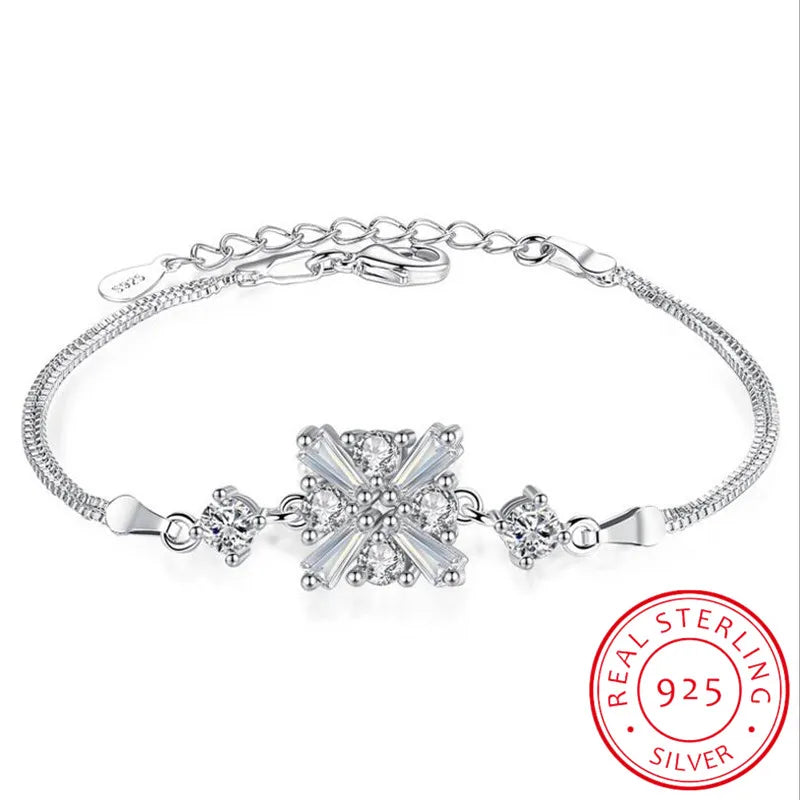 925 Silver Cube Crystal Zirconia Box Chain Bracelets & Bangles