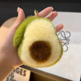 Mink Fur Avocado Keychain Women Pompom Key Ring Bag Car Jewelry Gift