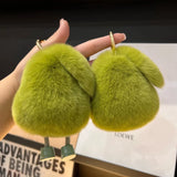 Mink Fur Avocado Keychain Women Pompom Key Ring Bag Car Jewelry Gift