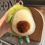 Mink Fur Avocado Keychain Women Pompom Key Ring Bag Car Jewelry Gift