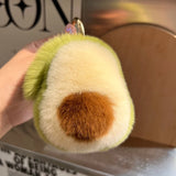 Mink Fur Avocado Keychain Women Pompom Key Ring Bag Car Jewelry Gift