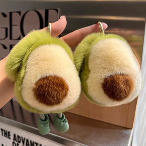 Mink Fur Avocado Keychain Women Pompom Key Ring Bag Car Jewelry Gift