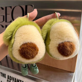 Mink Fur Avocado Keychain Women Pompom Key Ring Bag Car Jewelry Gift