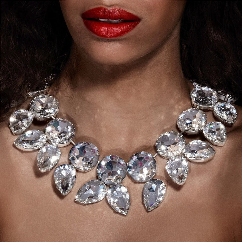 Geometric Rhinestone Necklace Exaggerated Chain Accessory