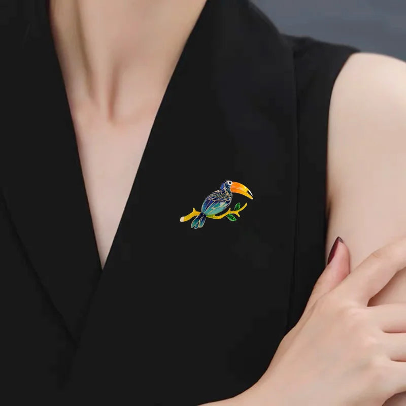 Gold-Plated Woodpecker Animal Brooches for Women
