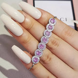 Green Pink Rose Silver CZ Bracelet Bangle for Wedding Women on Hand